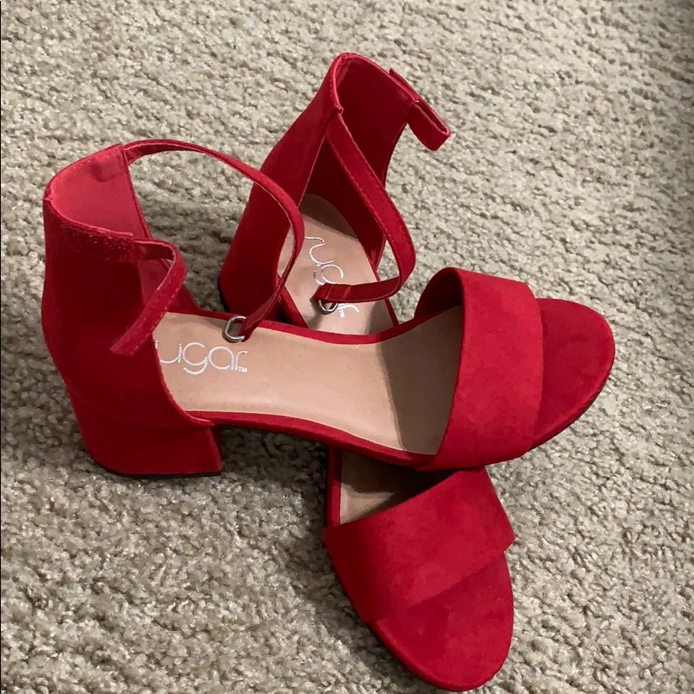 Red block heels